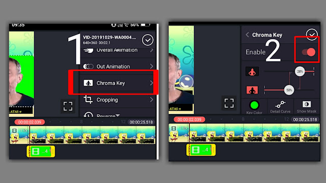 aktifkan chroma key untuk menghilangkan latar hijau