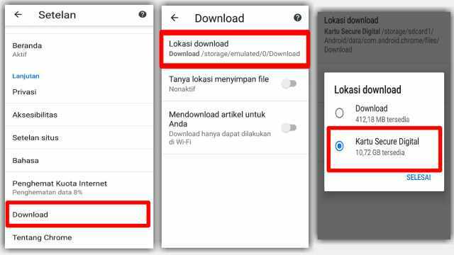 Cara Mengubah Lokasi Download Chrome Hp android