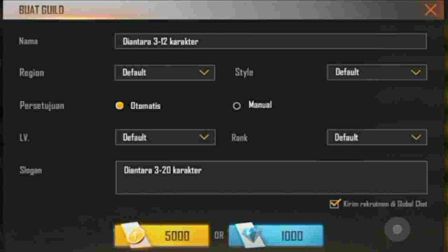 Cara Membuat Guild Free Fire pakai gold
