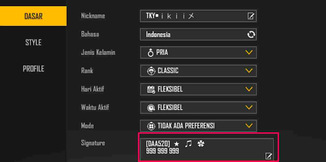 Cara Memasang Kode Bio Badge FF