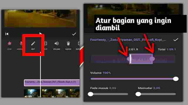 cara memotong musik atau lagu di inshot