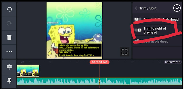 Klik term to right playhead atau pangkas ke kanan playhead untuk memotong lagu di kinemaster