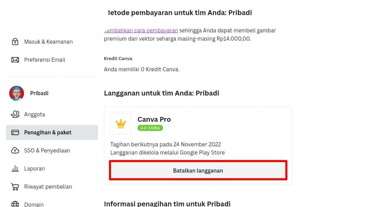 Cara Membatalkan Langganan Canva Pro